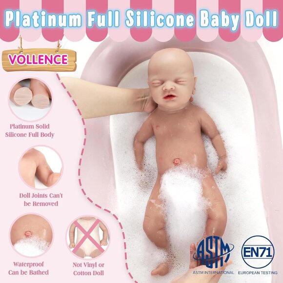 🆕17 inch Full Body Platinum Silicone Bald Baby Dolls Sleeping Closed Mouth Boy - Picture 8 of 10